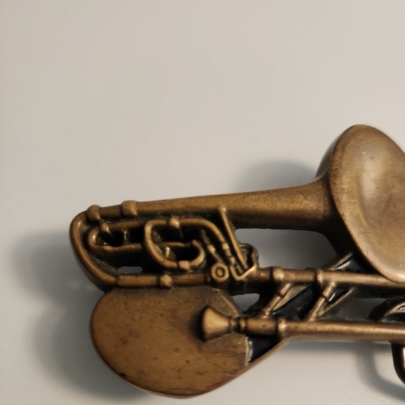 VINTAGE 1982 TROMBONE & MUSICAL NOTE BELT BUCKLE BY BARON BUCKLES, SOLID BRASS - Picture 2 of 7